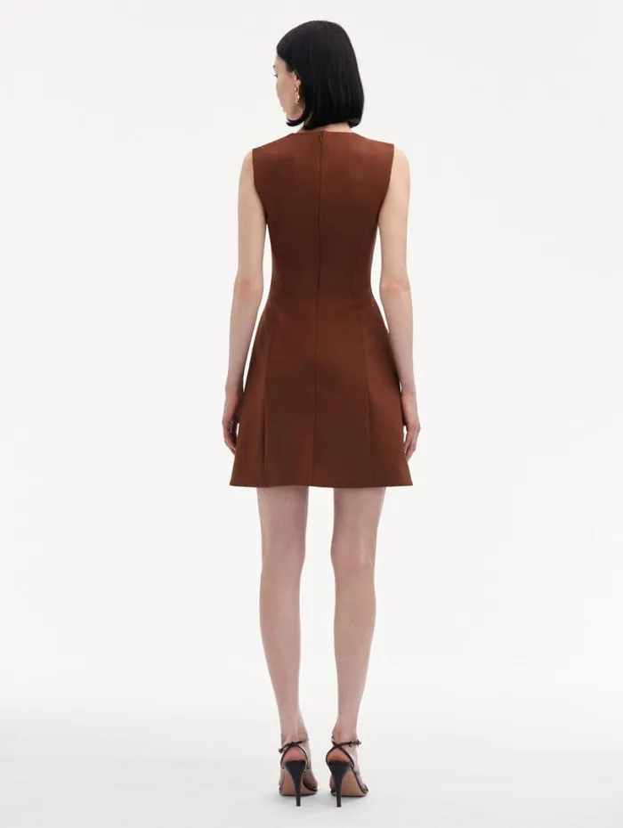 Oscar De La Renta Bow Button Split Skirt Dress Cocoa Women Dresses Oscar De La Renta Bow Button Split Skirt Dress Cocoa Women Dresses