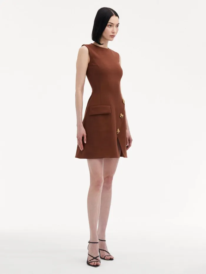 Oscar De La Renta Bow Button Split Skirt Dress Cocoa Women Dresses Oscar De La Renta Bow Button Split Skirt Dress Cocoa Women Dresses