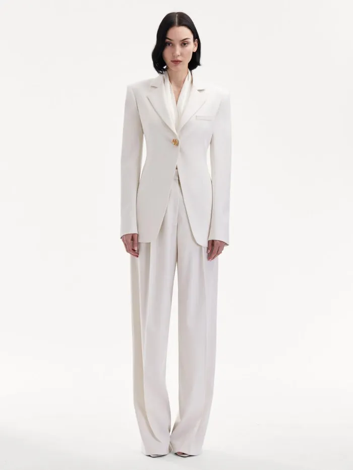 Oscar De La Renta Button Detail SingleBreasted Blazer Ivory Women Jackets and Coats Oscar De La Renta Button Detail SingleBreasted Blazer Ivory Women Jackets and Coats