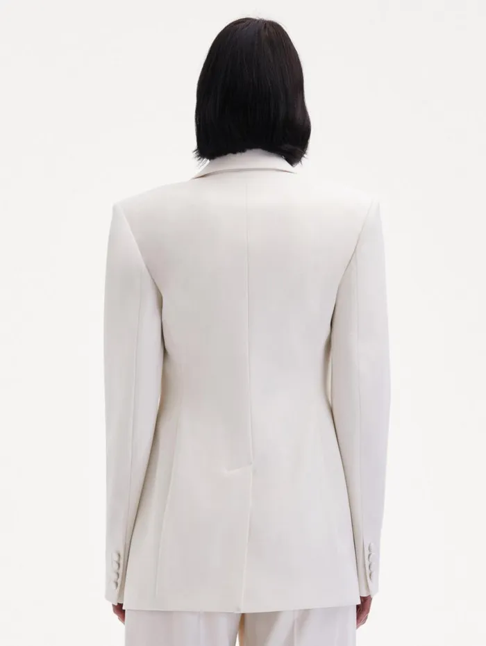 Oscar De La Renta Button Detail SingleBreasted Blazer Ivory Women Jackets and Coats Oscar De La Renta Button Detail SingleBreasted Blazer Ivory Women Jackets and Coats