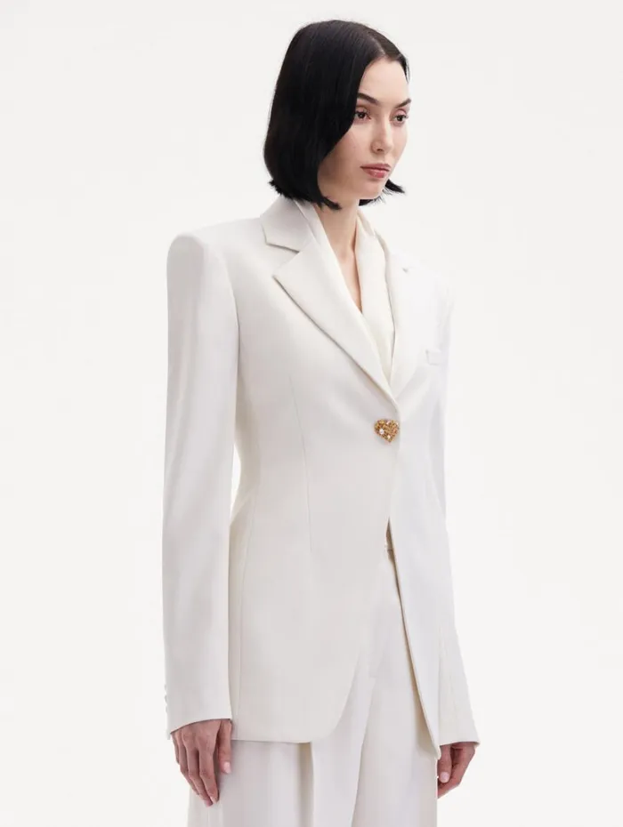 Oscar De La Renta Button Detail SingleBreasted Blazer Ivory Women Jackets and Coats Oscar De La Renta Button Detail SingleBreasted Blazer Ivory Women Jackets and Coats