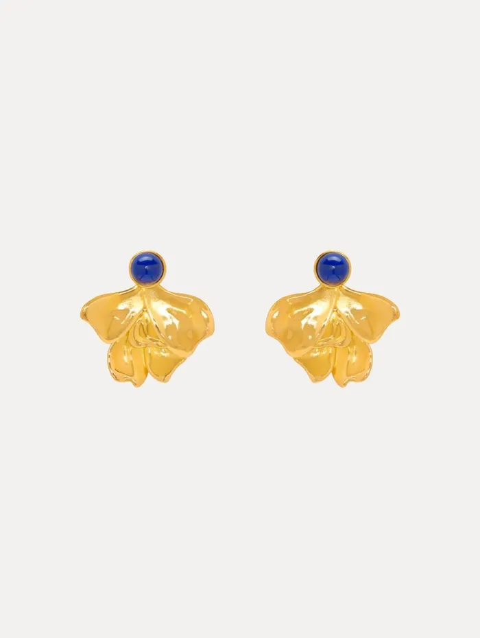 Oscar De La Renta Cabochon Petal ClipOn Earrings Lapis Women Earrings