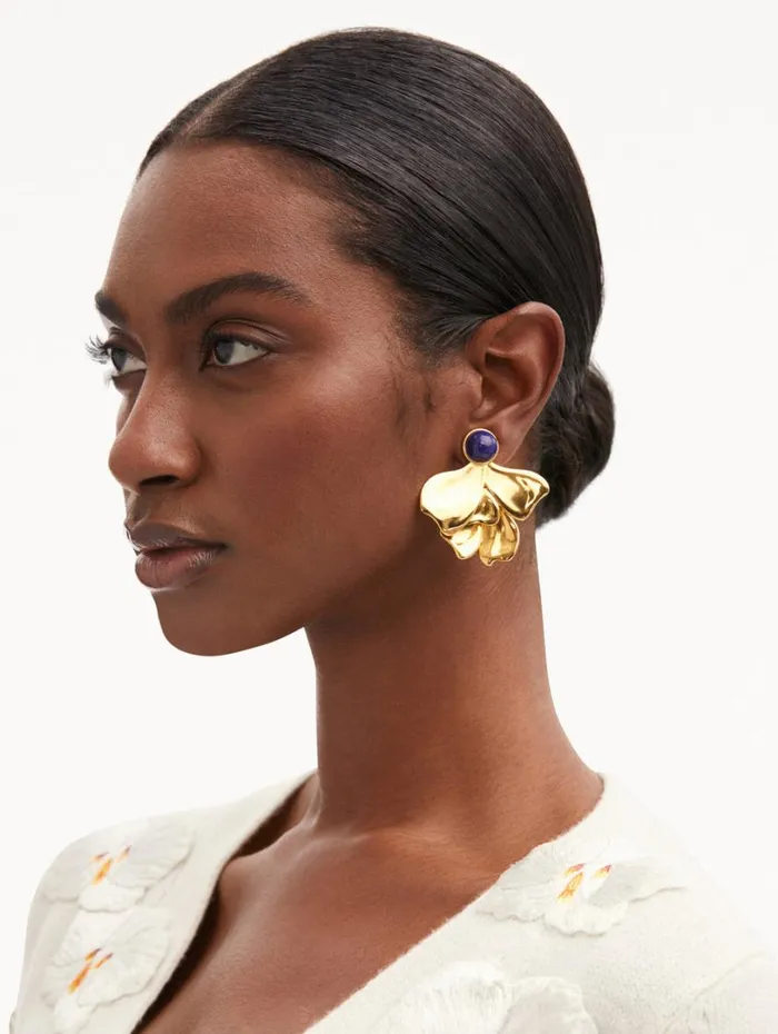 Oscar De La Renta Cabochon Petal ClipOn Earrings Lapis Women Earrings Oscar De La Renta Cabochon Petal ClipOn Earrings Lapis Women Earrings