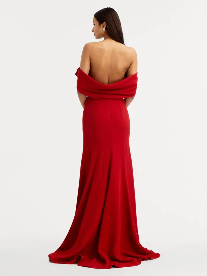 Oscar De La Renta Cady Off Shoulder Peasante Gown Crimson Women Gowns and Caftans Oscar De La Renta Cady Off Shoulder Peasante Gown Crimson Women Gowns and Caftans