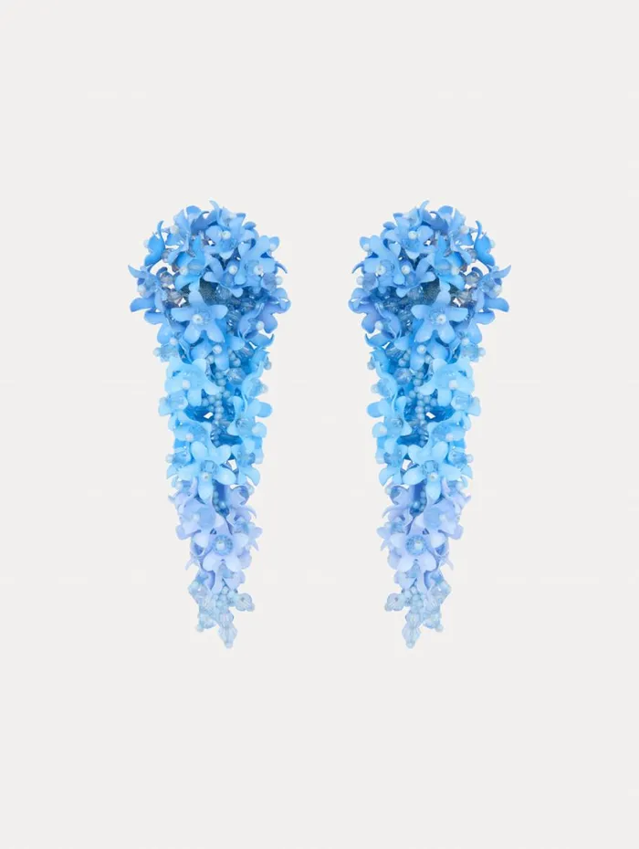 Oscar De La Renta Cascading Flower ClipOn Earrings Powder Blue Women Earrings