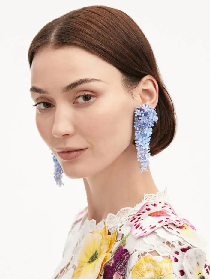 Oscar De La Renta Cascading Flower ClipOn Earrings Powder Blue Women Earrings Oscar De La Renta Cascading Flower ClipOn Earrings Powder Blue Women Earrings
