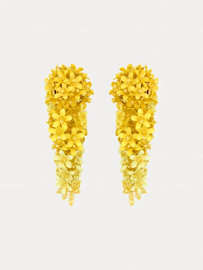 Oscar De La Renta Cascading Flower ClipOn Earrings Yellow Women Earrings