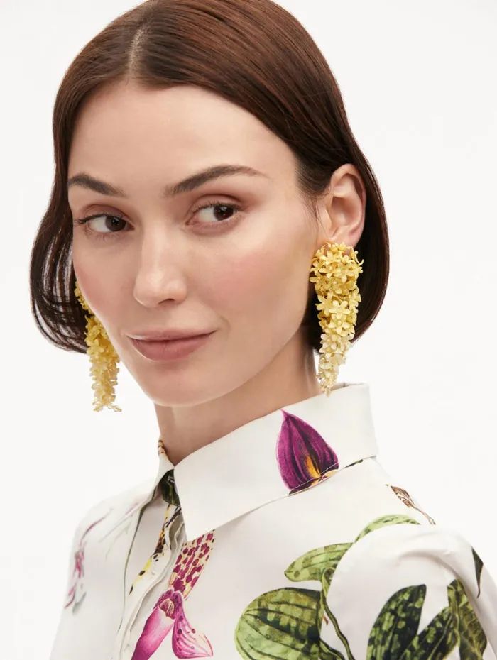 Oscar De La Renta Cascading Flower ClipOn Earrings Yellow Women Earrings