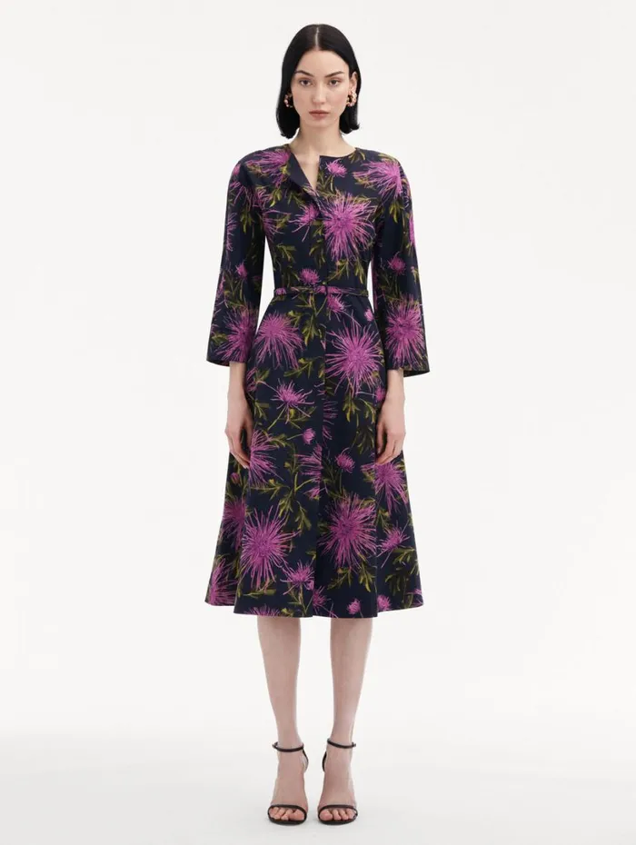 Oscar De La Renta Chrysanthemum Cotton Poplin Dress Purple Navy Women Dresses Oscar De La Renta Chrysanthemum Cotton Poplin Dress Purple Navy Women Dresses