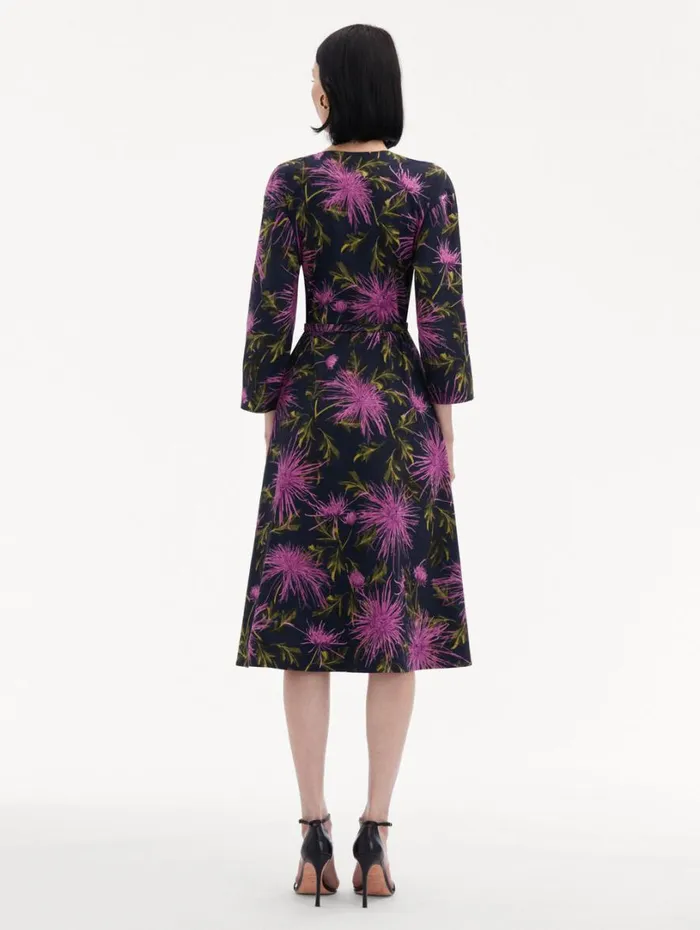 Oscar De La Renta Chrysanthemum Cotton Poplin Dress Purple Navy Women Dresses Oscar De La Renta Chrysanthemum Cotton Poplin Dress Purple Navy Women Dresses