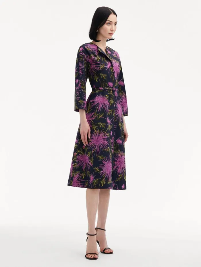 Oscar De La Renta Chrysanthemum Cotton Poplin Dress Purple Navy Women Dresses Oscar De La Renta Chrysanthemum Cotton Poplin Dress Purple Navy Women Dresses