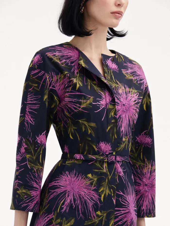Oscar De La Renta Chrysanthemum Cotton Poplin Dress Purple Navy Women Dresses Oscar De La Renta Chrysanthemum Cotton Poplin Dress Purple Navy Women Dresses
