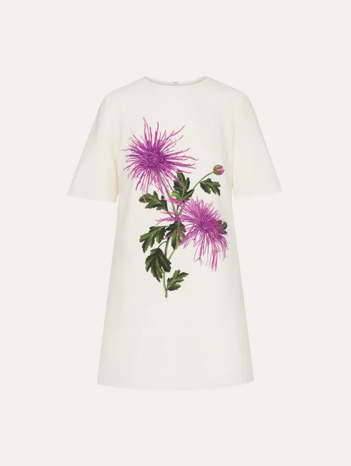 Oscar De La Renta Chrysanthemum Shift Dress Purple Ivory Women Dresses