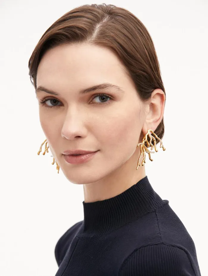 Oscar De La Renta Coral and Gold Drops Earrings Gold Women Earrings