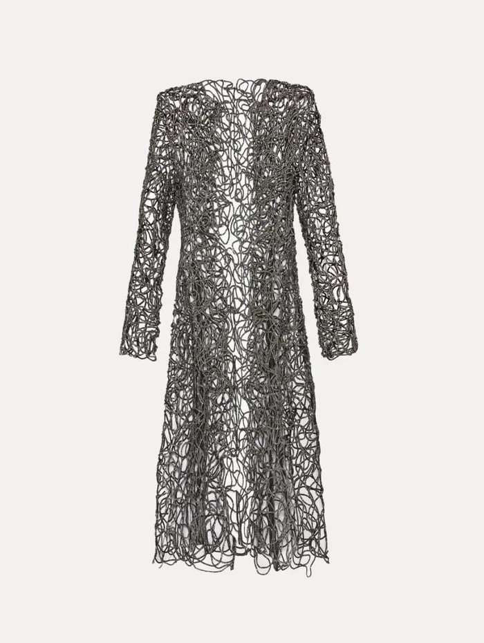 Oscar De La Renta Crystal Embroidered Cord Coat Black Women Jackets and Coats