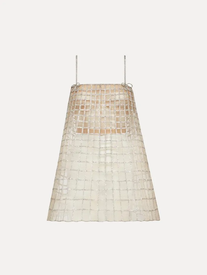 Oscar De La Renta Crystal Grid Trapeze Dress Crystal Women Dresses