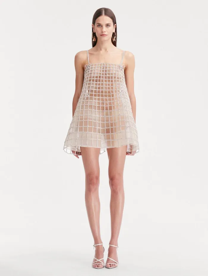 Oscar De La Renta Crystal Grid Trapeze Dress Crystal Women Dresses