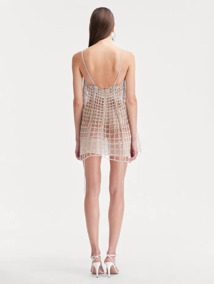 Oscar De La Renta Crystal Grid Trapeze Dress Crystal Women Dresses