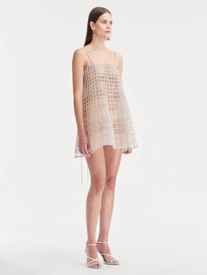 Oscar De La Renta Crystal Grid Trapeze Dress Crystal Women Dresses