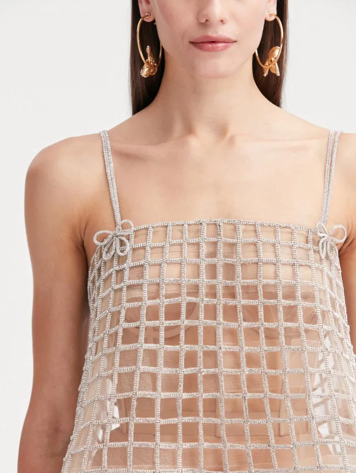Oscar De La Renta Crystal Grid Trapeze Dress Crystal Women Dresses