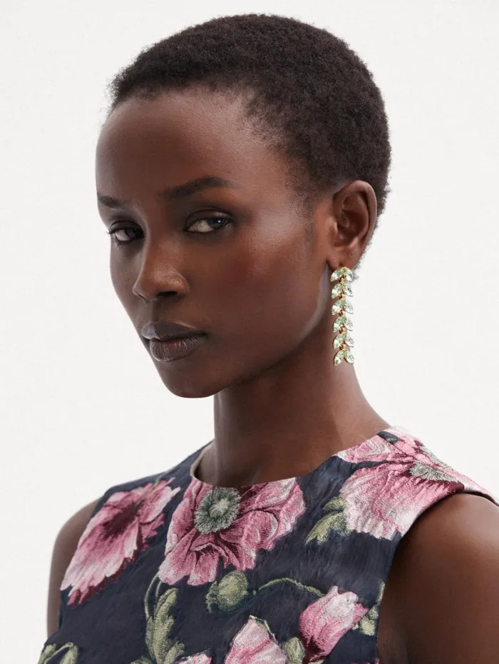 Oscar De La Renta Crystal Leaves Strand Earrings Chrysolite Women Earrings