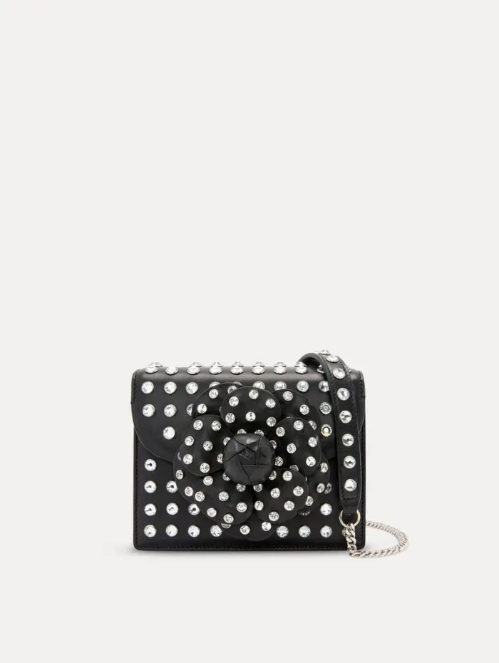 Oscar De La Renta Crystal Stud Mini TRO Bag Black Women Handbags