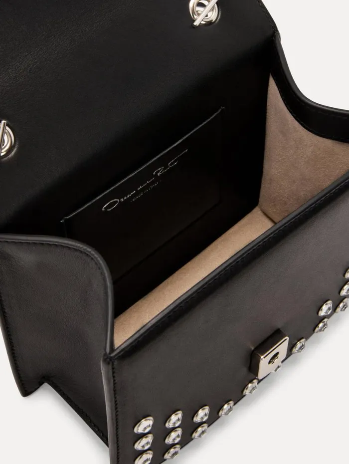 Oscar De La Renta Crystal Stud Mini TRO Bag Black Women Handbags Oscar De La Renta Crystal Stud Mini TRO Bag Black Women Handbags