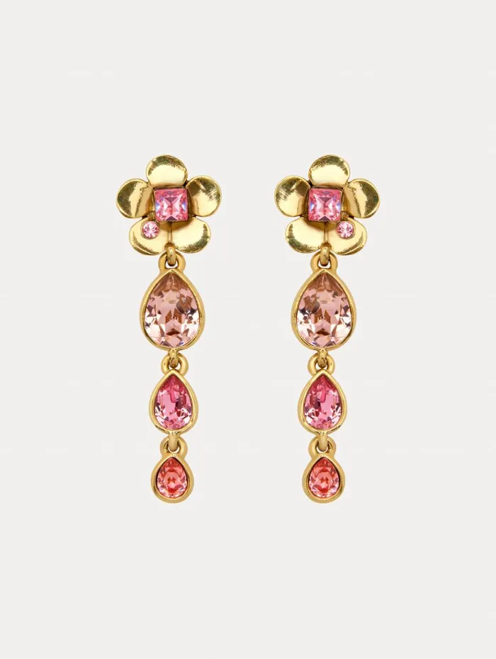 Oscar De La Renta Flower Teardrop ClipOn Earrings Rose Multi Women Earrings