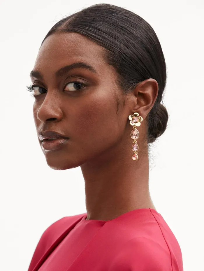 Oscar De La Renta Flower Teardrop ClipOn Earrings Rose Multi Women Earrings