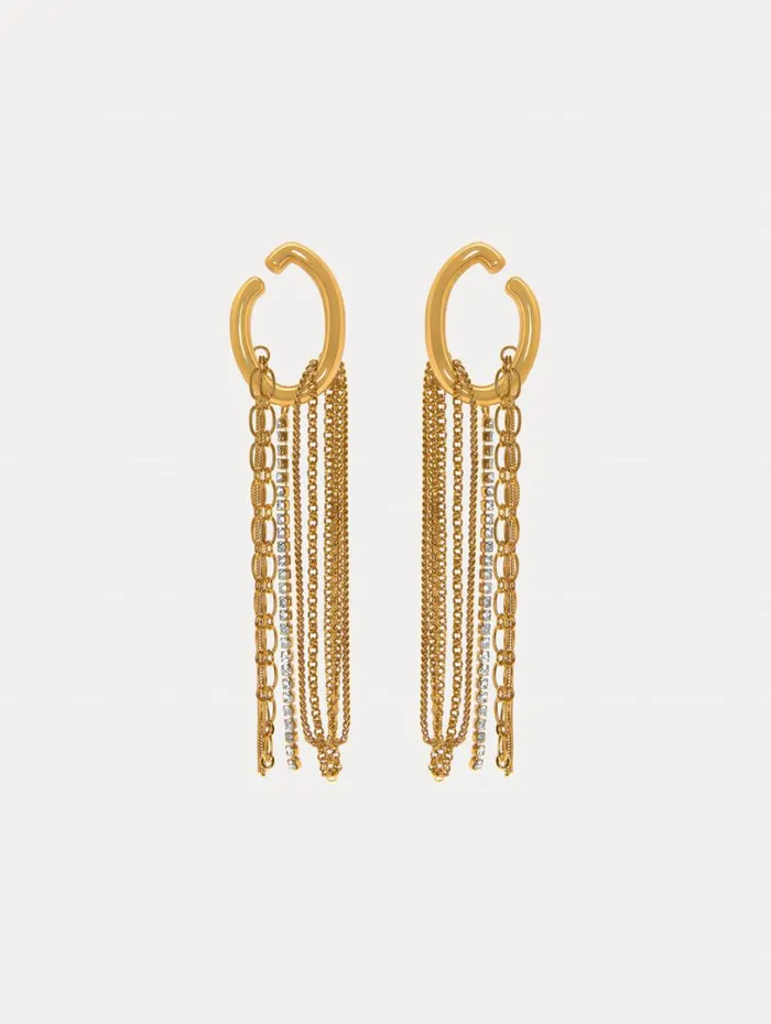 Oscar De La Renta O Chain Fringe Earrings Gold Women Earrings