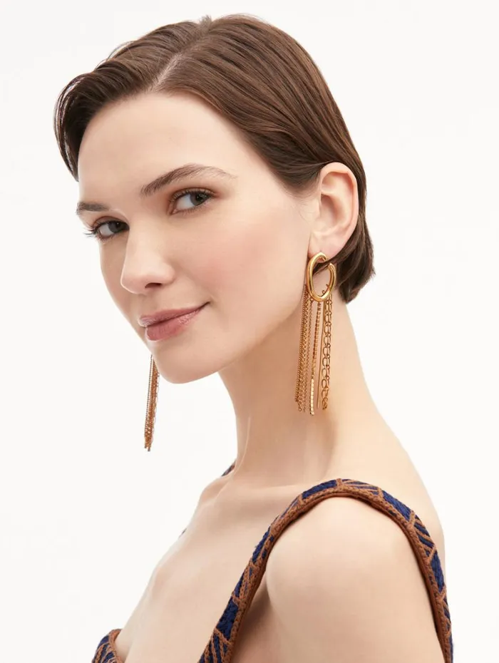 Oscar De La Renta O Chain Fringe Earrings Gold Women Earrings Oscar De La Renta O Chain Fringe Earrings Gold Women Earrings