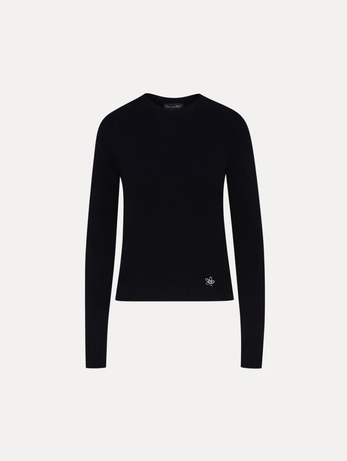 Oscar De La Renta O Flower Cashmere Pullover Black Women Blouses and Knits