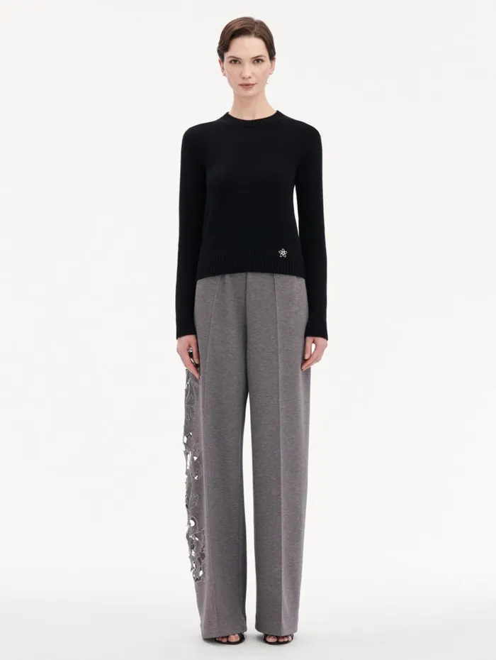 Oscar De La Renta O Flower Cashmere Pullover Black Women Blouses and Knits