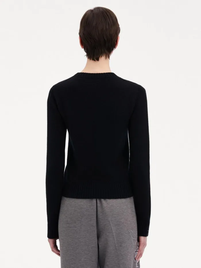Oscar De La Renta O Flower Cashmere Pullover Black Women Blouses and Knits