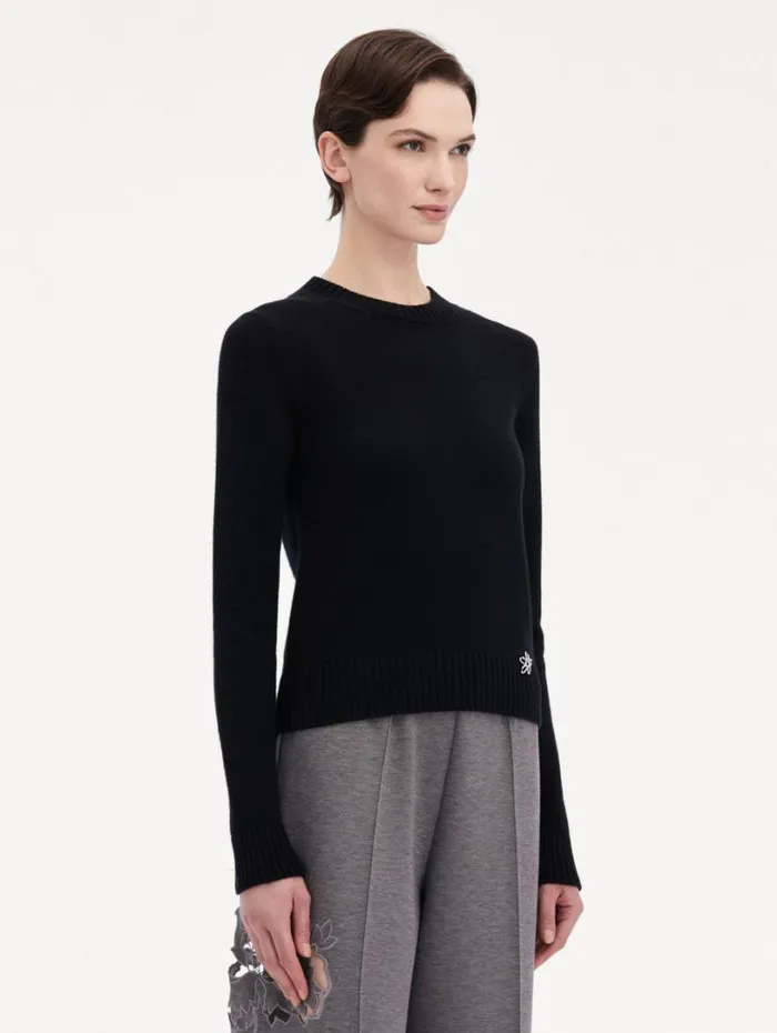 Oscar De La Renta O Flower Cashmere Pullover Black Women Blouses and Knits