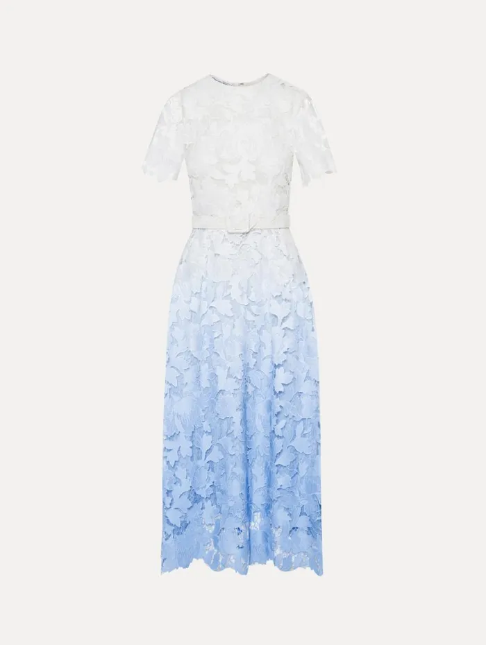 Oscar De La Renta Ombr Peony Guipure Dress Soft Blue Women Dresses