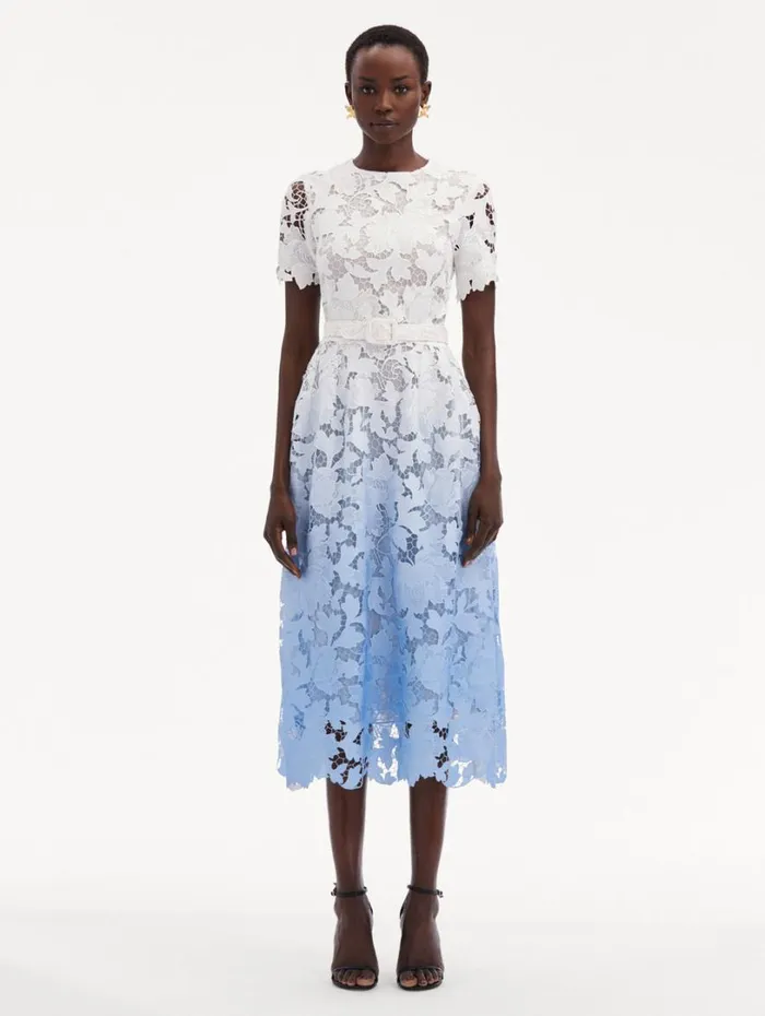 Oscar De La Renta Ombr Peony Guipure Dress Soft Blue Women Dresses