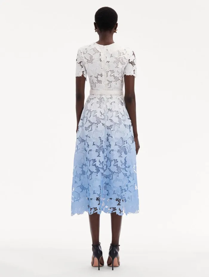 Oscar De La Renta Ombr Peony Guipure Dress Soft Blue Women Dresses
