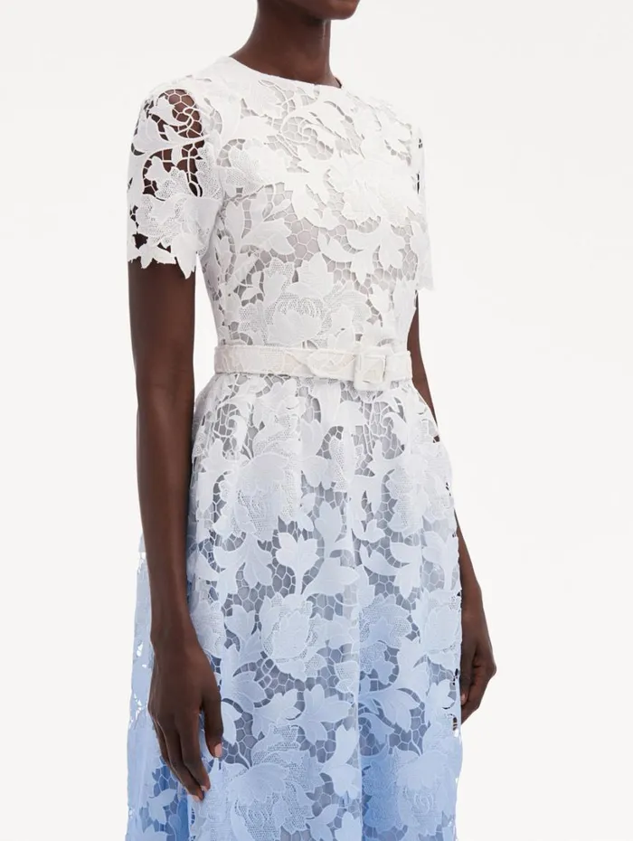 Oscar De La Renta Ombr Peony Guipure Dress Soft Blue Women Dresses