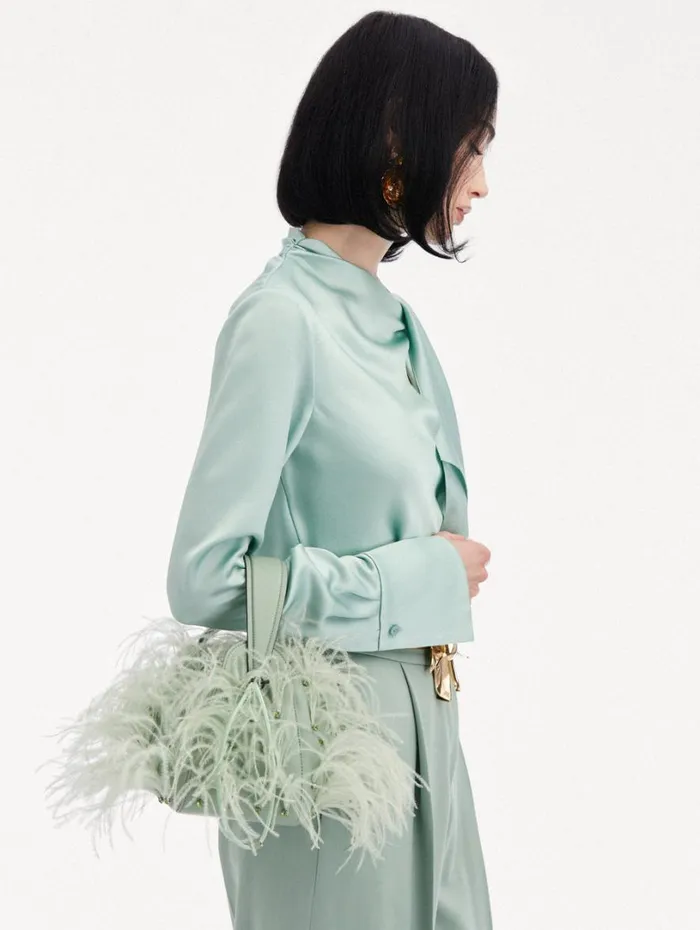 Oscar De La Renta Ostrich Feather O Handle Bag Willow Women Handbags Oscar De La Renta Ostrich Feather O Handle Bag Willow Women Handbags