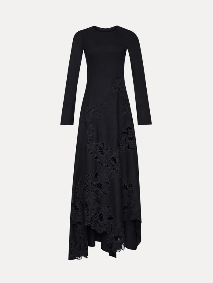 Oscar De La Renta Peony Guipure Appliqu Dress Charcoal Women Dresses