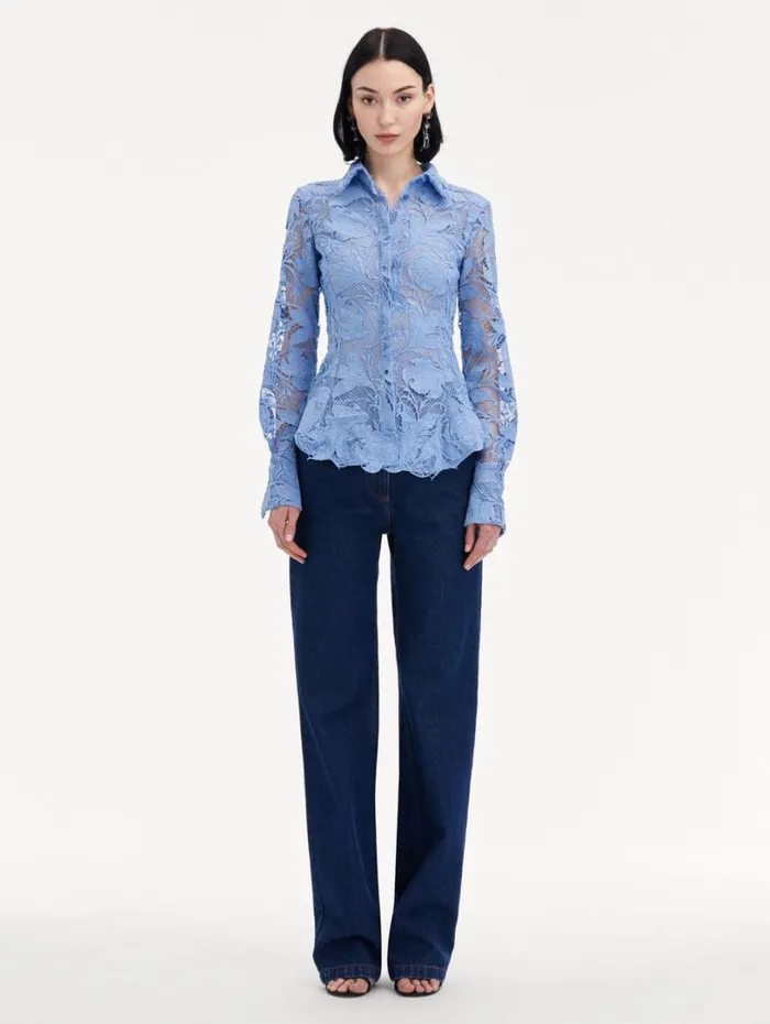 Oscar De La Renta Poppy Guipure Lace Blouse Flax Women Blouses and Knits Oscar De La Renta Poppy Guipure Lace Blouse Flax Women Blouses and Knits