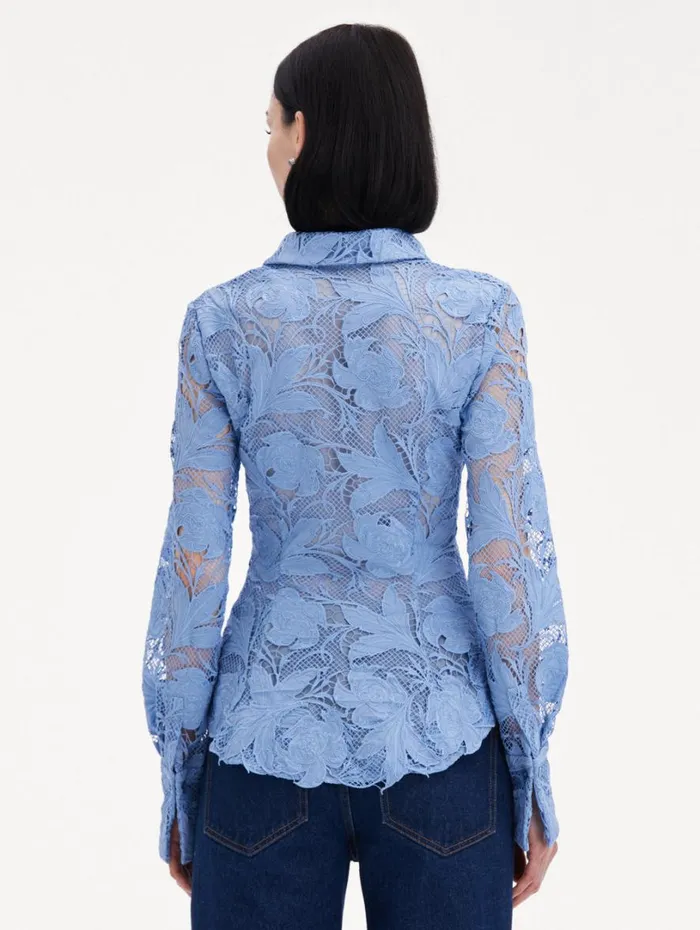Oscar De La Renta Poppy Guipure Lace Blouse Flax Women Blouses and Knits Oscar De La Renta Poppy Guipure Lace Blouse Flax Women Blouses and Knits