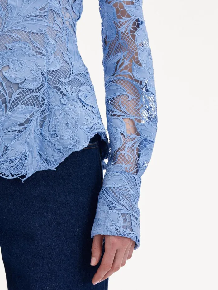 Oscar De La Renta Poppy Guipure Lace Blouse Flax Women Blouses and Knits Oscar De La Renta Poppy Guipure Lace Blouse Flax Women Blouses and Knits