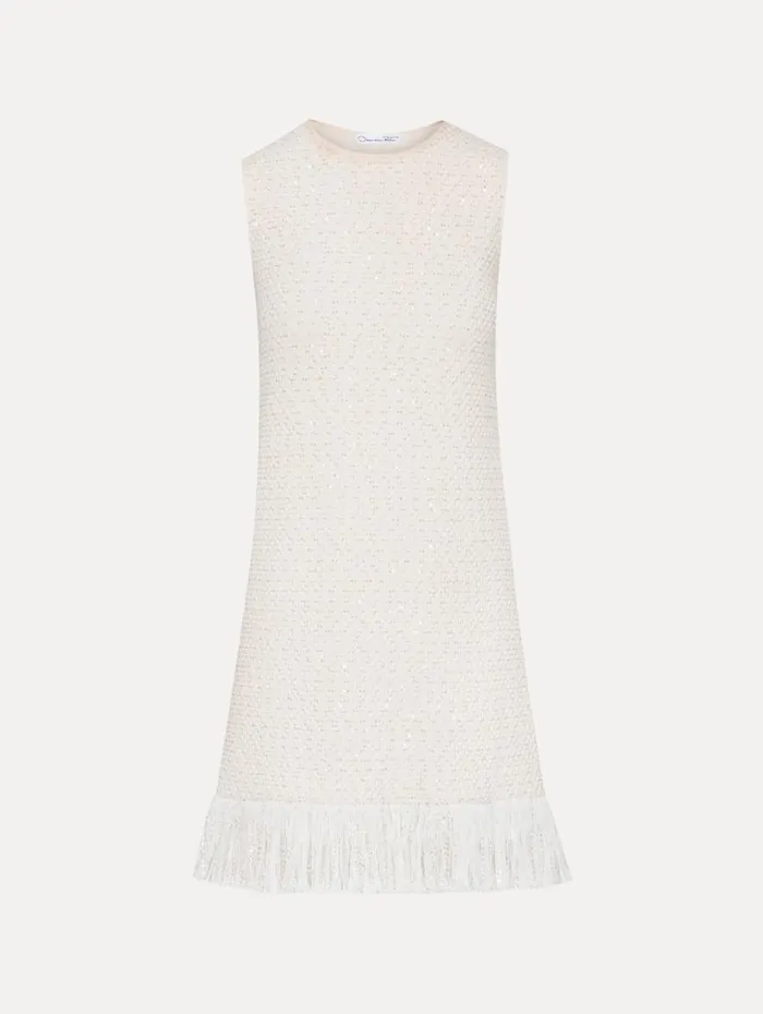 Oscar De La Renta Sequin Tweed Mini Dress Ivory Gold Women Dresses