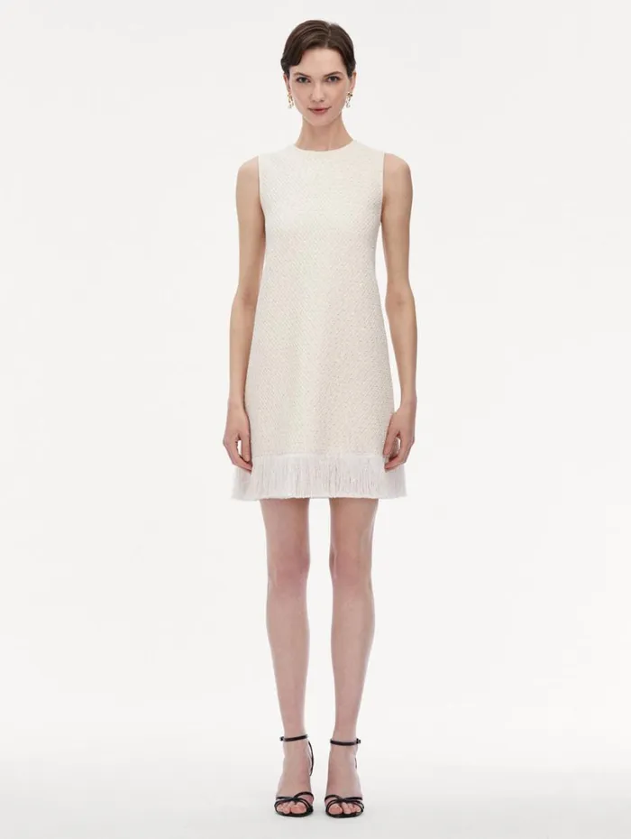 Oscar De La Renta Sequin Tweed Mini Dress Ivory Gold Women Dresses