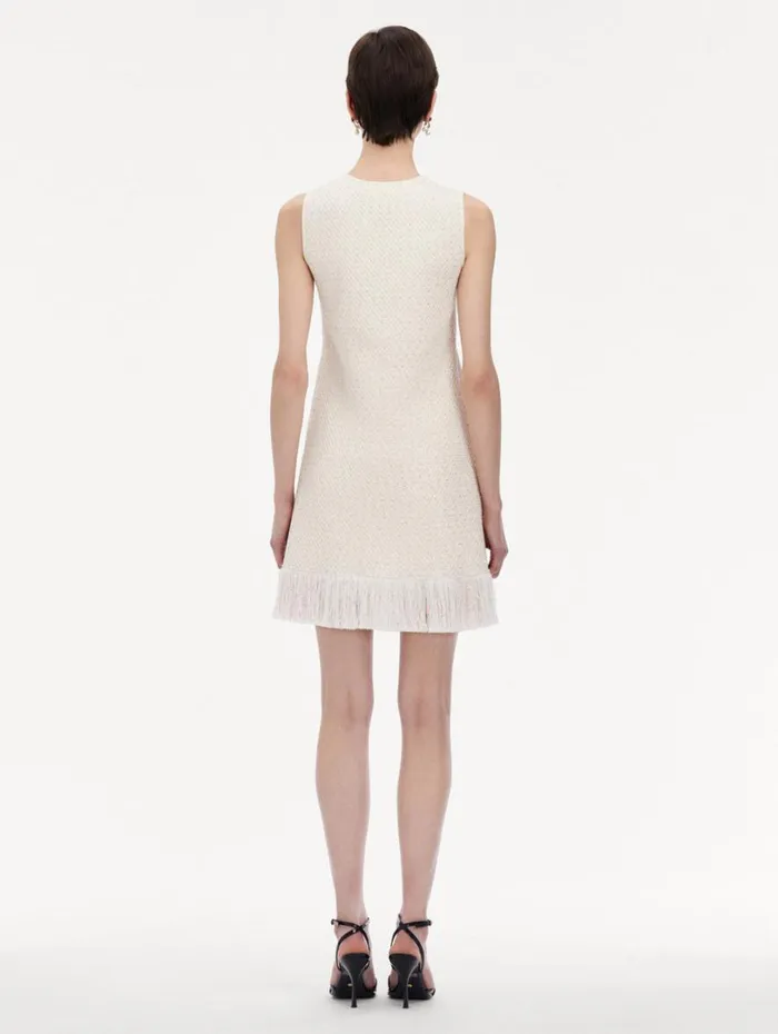 Oscar De La Renta Sequin Tweed Mini Dress Ivory Gold Women Dresses