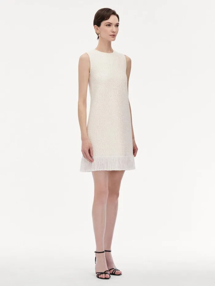 Oscar De La Renta Sequin Tweed Mini Dress Ivory Gold Women Dresses