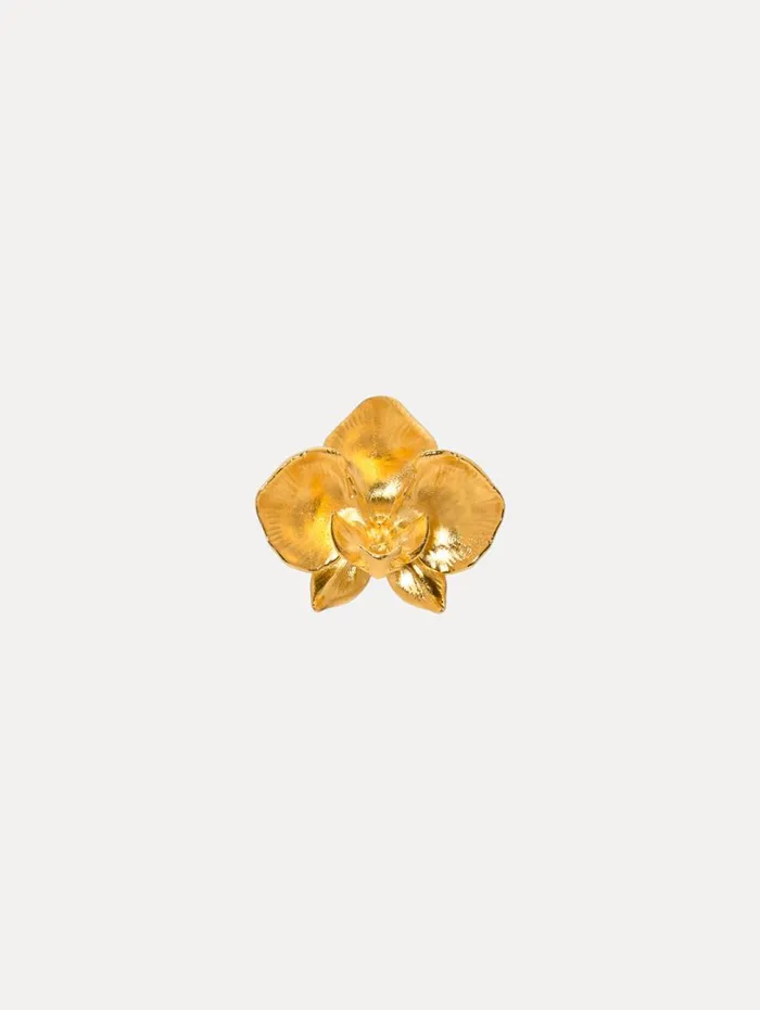 Oscar De La Renta Small Orchid Brooch Gold Women Brooches and Hair Accessories