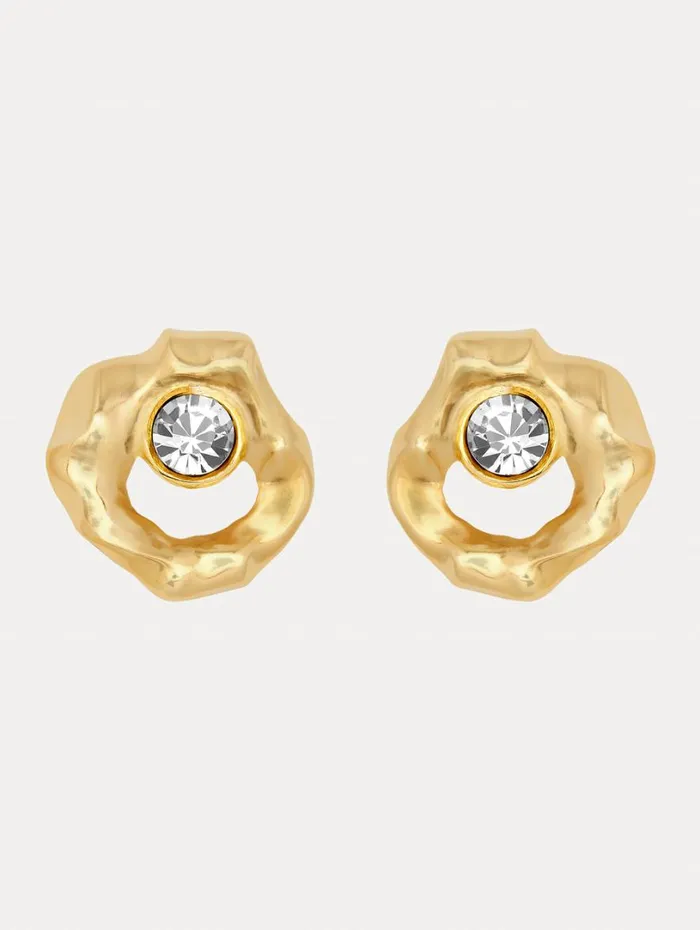 Oscar De La Renta Textured Metal Earrings Crystal Women Earrings